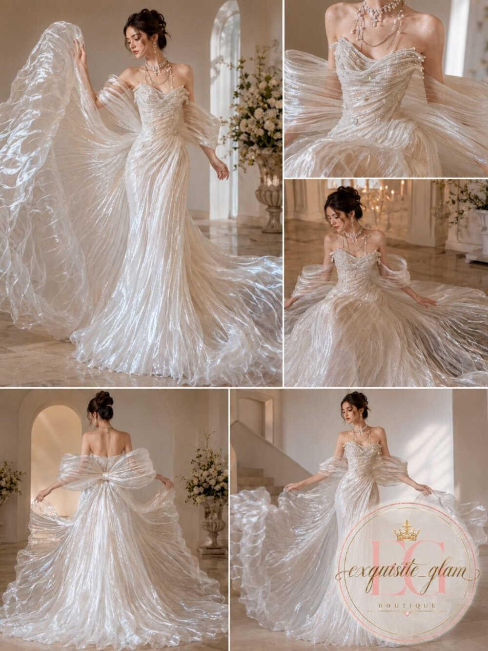 👑Gorgeous Beaded Bridal Gown Couture Designer Rhinestones Wedding Evening Dress
